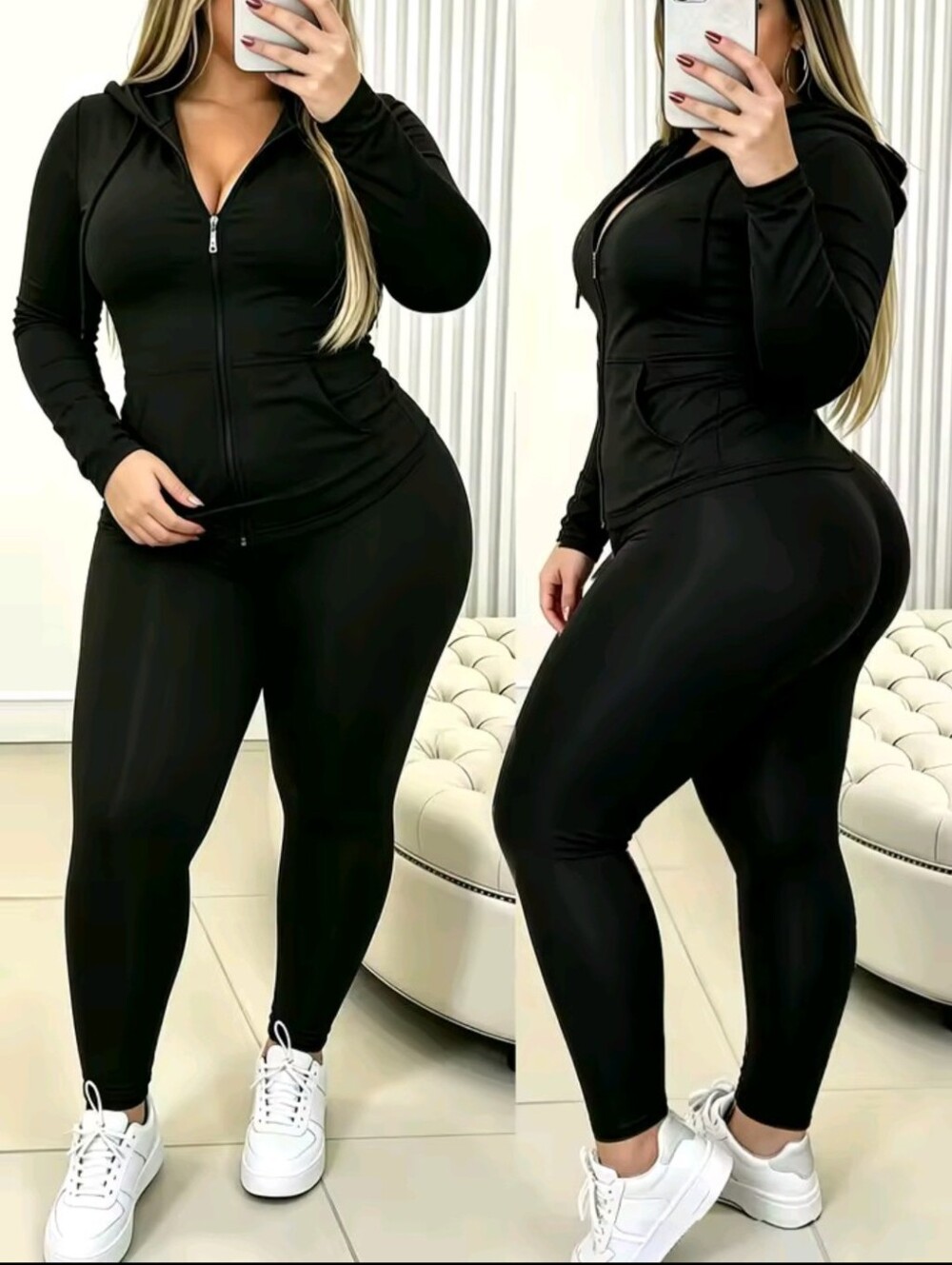 Women's Cozy Skin Friendly Solid Color Curvy Oversized Tracksuit Zipper Hoodie